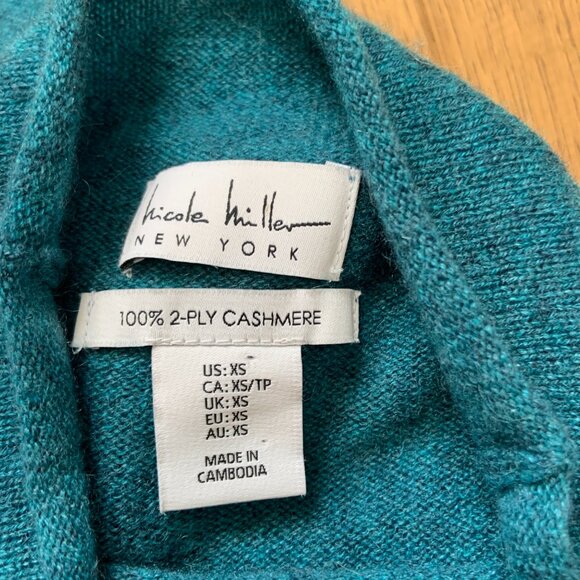 Women's Nicole Miller 100% Cashmere Sweater Knit Mock Turtleneck Blue Size XS - Picture 5 of 7